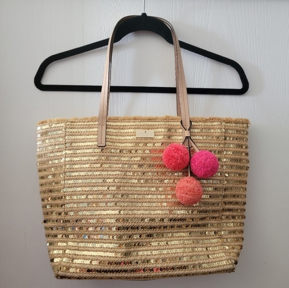 kate spade Handbags - Kate Spade raffia straw sequin hallie tote